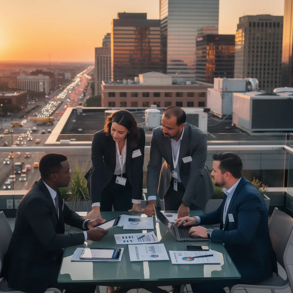 Клиент обсуждает страховое покрытие с консультантом в офисе страховой компании.